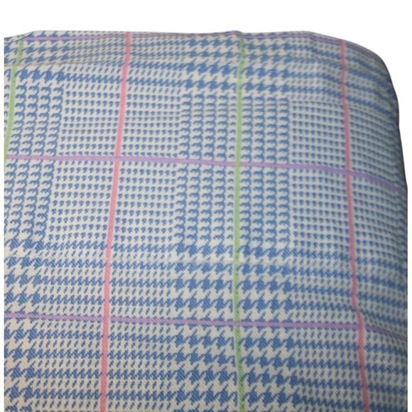 VTG RLL Ralph Lauren Twin Flat Sheet Blue Pink Green Houndstooth Classic Preppy - Picture 1 of 5